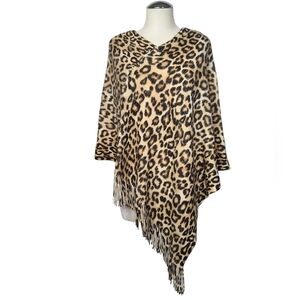 Chico's Animal Print Tan Black Fringe Poncho S/M